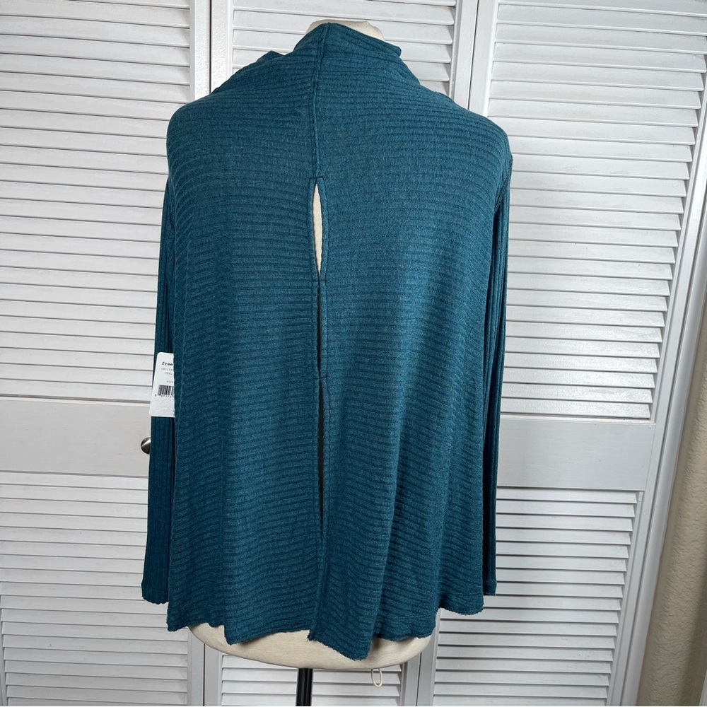 💙 Free People “We The Free” Ribbed Cowl Neck Top – Teal Heather - Picture 7 of 12
